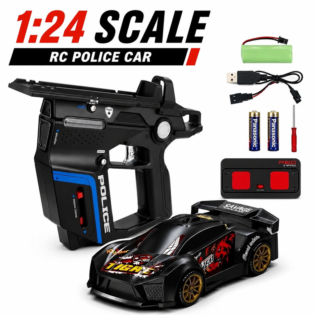 CRAZINOS RC Racing Car | 2.4G Remote Control Car with Lights, Sound & Rubber Tyres | 1:24 Scale| High Speed Toy Car for Kids Age 4+