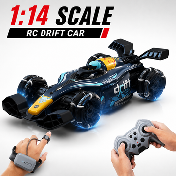 RC 4x4 Rise X One Drift Smoke Car, 2.4Ghz Hand Sensor Gesture Control Sports Racing Car, 360° Rotation with Lights, Music & Spin Stunt Remote Control Cars for 4+ | 1:14 Scale | Best Birthday Gift