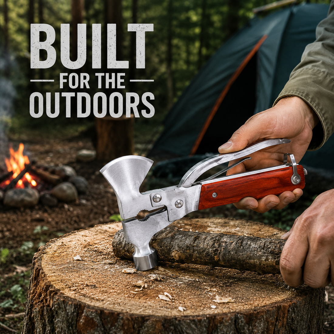 CRAZINOS 10-in-1 Multi Tool Hammer Axe | Stainless Steel Camping Survival Tool with Hatchet, Pliers, Saw & Screwdrivers
