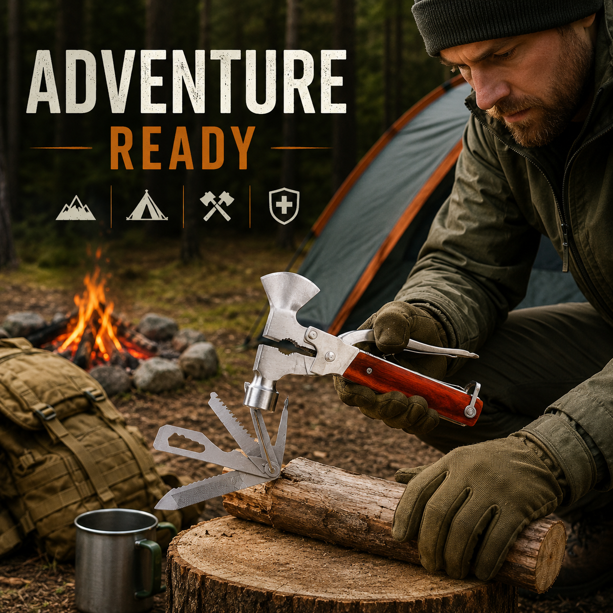 CRAZINOS 10-in-1 Multi Tool Hammer Axe | Stainless Steel Camping