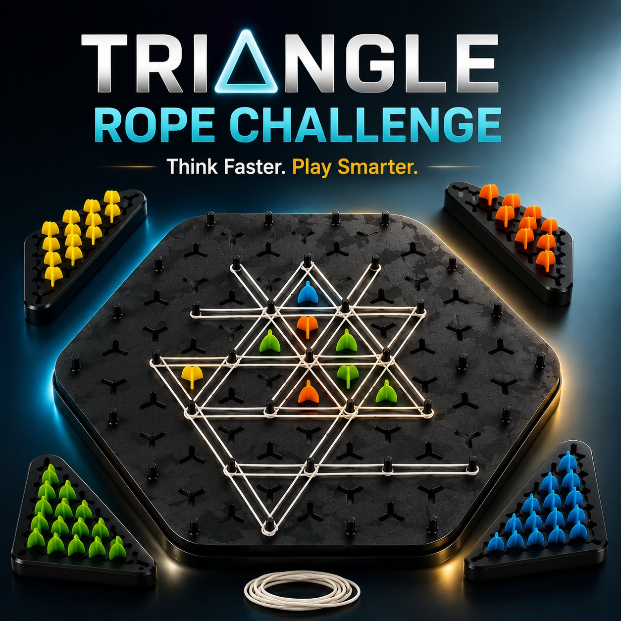 CRAZINOS Triggle Triangle Chess Board Game for Kids & Adults | Rubber Band Strategy Puzzle Game | Fun Family Interactive Brain Teaser for 2-4 Players | Educational & Logical Thinking Game (Multicolor)