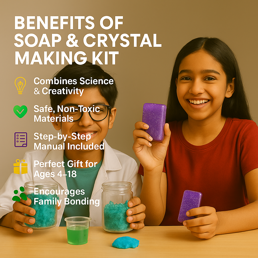 Science of Changes Soap & Crystal Making Kit for Kids |  for Boys and Girls Ages 4–18 | STEM Education Toy for School Projects, Learning & Birthday, Return Gifts