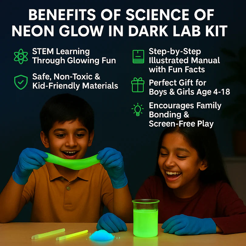 CRAZINOS Science of Neon Glow Lab Kit + G-Class Spray RC Car | Ultimate Action & Learning Combo for Kids | STEM DIY Experiments + Rechargeable Car with LED & Sound (Ages 4–18)