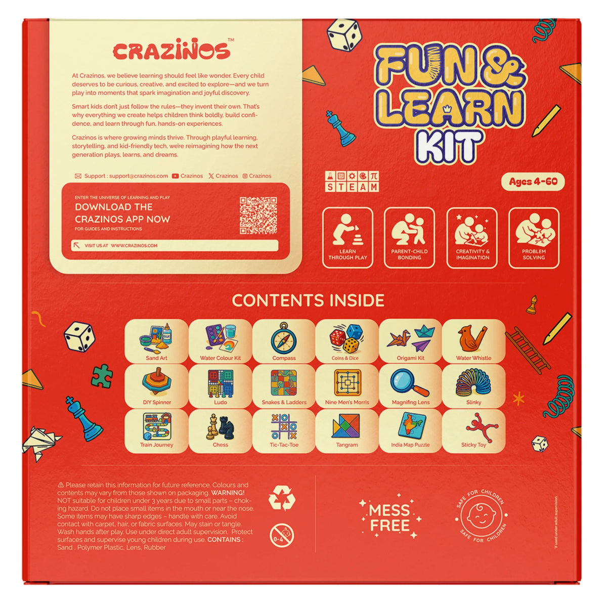 Crazinos 100-in-1 Fun & Learn Activity Kit for Kids 4+ | DIY, Art & Bo