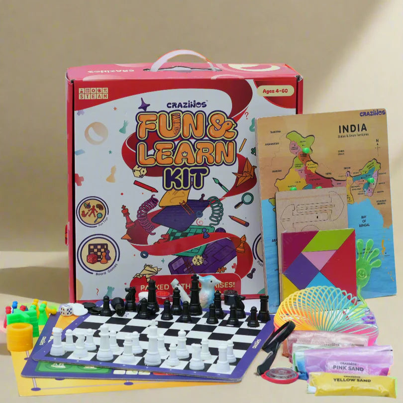 Crazinos 3-in-1 Activity Combo | 100+ Games, Slime & Sand Experiments, Wooden Emoji Puzzle | Fun Learning Toys for Kids 3–16 Years | DIY, Art & STEM Gift Set