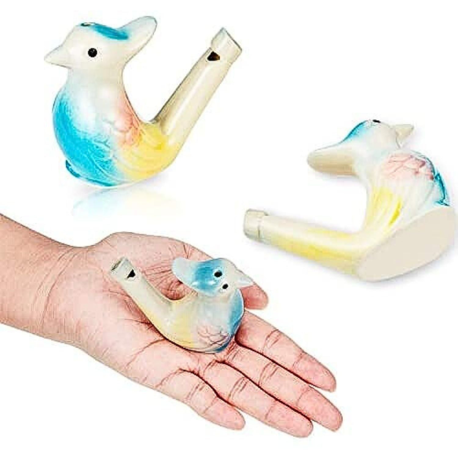 Ceramic Water Whistle Toy –Handmade Terracotta Animal figurative Instrument, Fill The Water and Blow The Bird for Different Sounds – Bird Whistle Music Toy