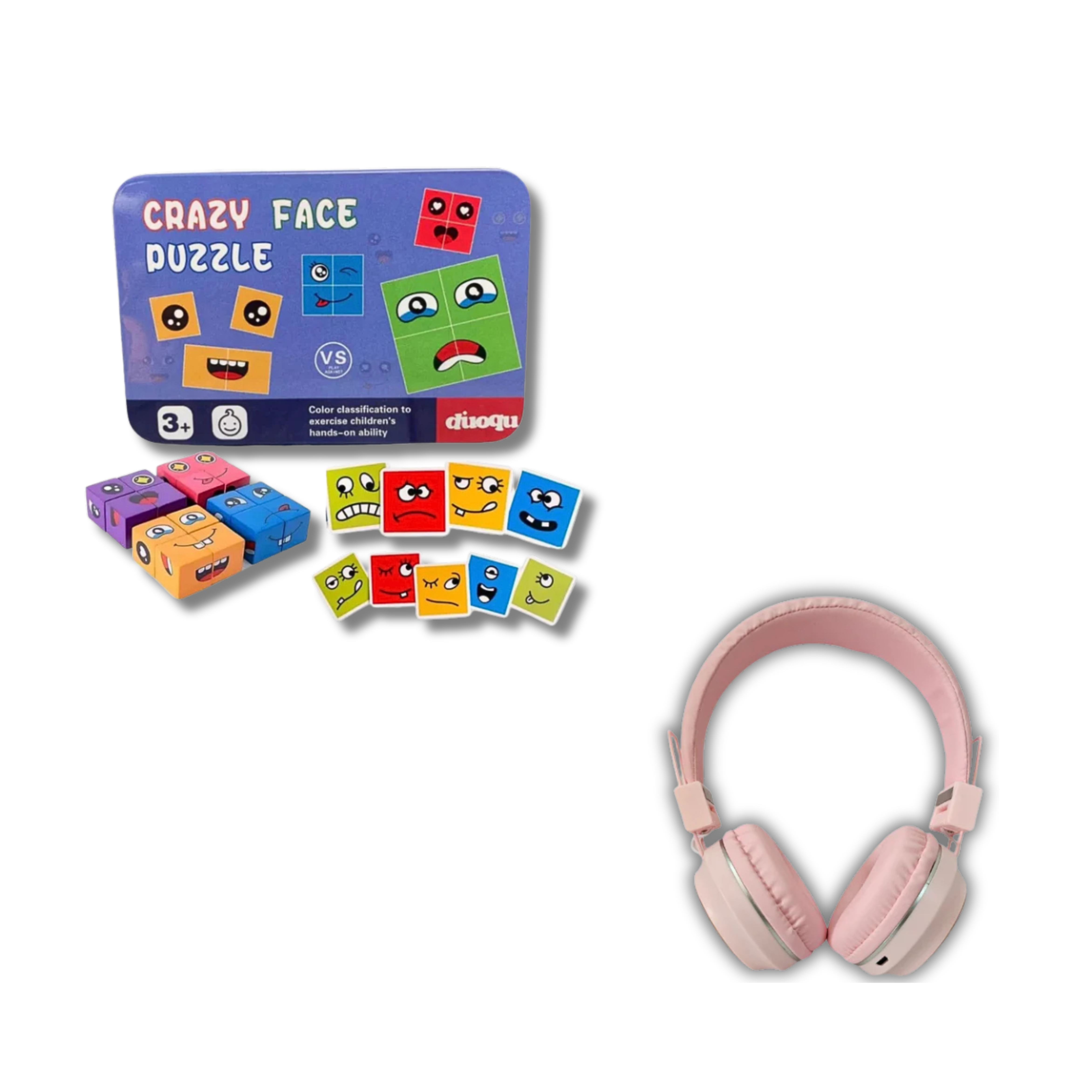Crazinos Learning & Music Combo – 85dB Safe Headphones + Emoji Expression Cube | Boost Focus, Creativity & Playtime Fun