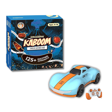 CRAZINOS Combo Pack – Remote Control Stunt Car (1:16 Scale, Gesture Sensing, Spray & Drift) + Kaboom Science Experiment Kit (125+ Fun STEM Projects) for Kids Ages 4–16