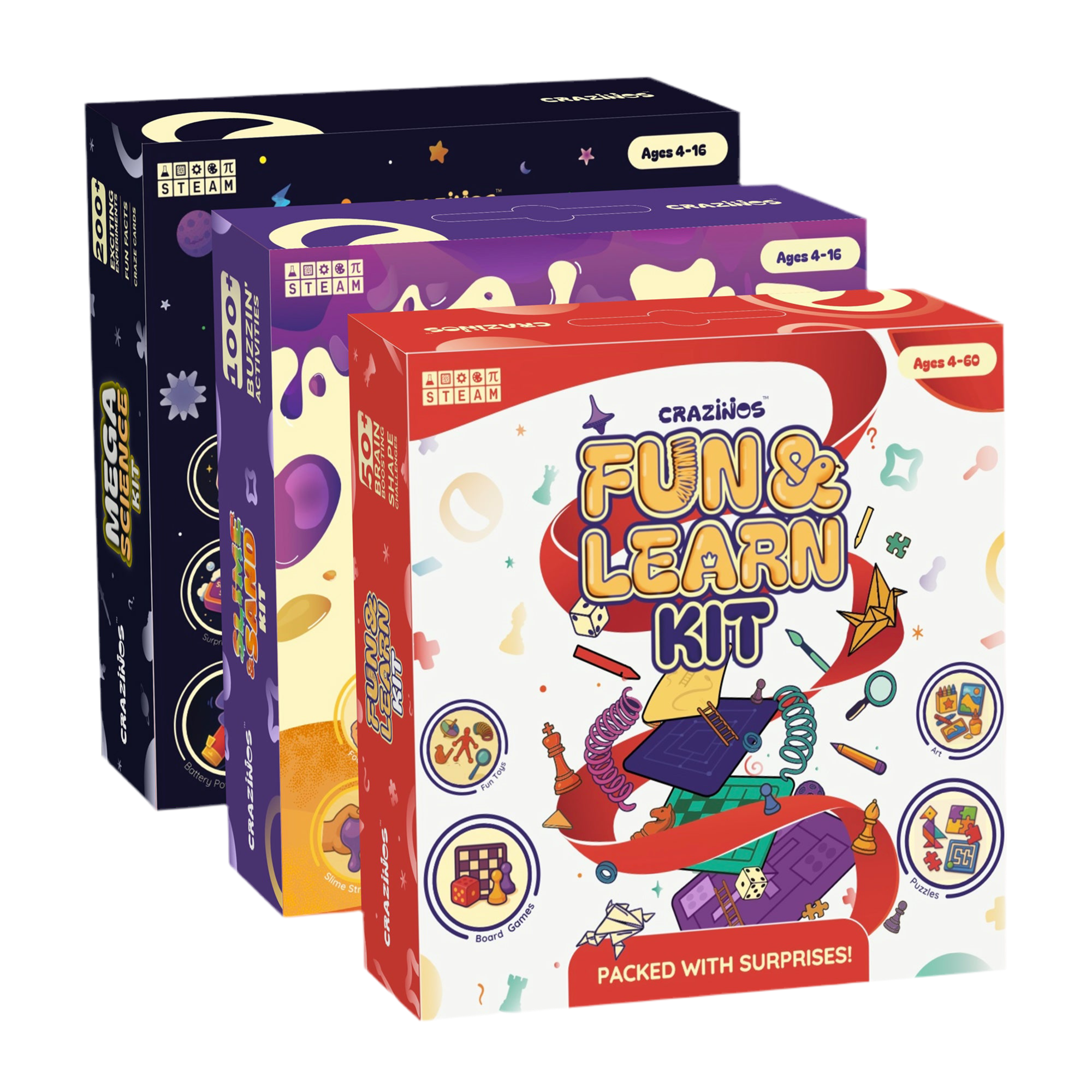 Pack of 3 Kits | Entire Family | Ages 4 to 60 | 350+ Experiments, Games and Hands-On activities