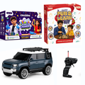 CRAZINOS Fun & Learn Games Kit, Soap & Crystal Making STEM Kit & Defender RC Car Combo for Kids | 100+ Educational Activities, DIY Science Experiments & Rechargeable Remote Control SUV Toy | Learning & Racing Toy Set for Boys & Girls Age 4-18 Years
