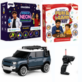 CRAZINOS Fun & Learn Games Kit, Glow in Dark Science Kit & Defender RC Car Combo for Kids | 100+ Educational Activities, 20+ DIY STEM Experiments & Rechargeable Remote Control SUV Toy | Learning & Racing Toy Set for Boys & Girls Age 4-18 Years