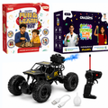 CRAZINOS Fun & Learn Games Kit with DIY Slime Kit and Off-Road RC Monster Truck Combo for Kids | 100+ Educational Activities, Scented Slime Sensory Play & Rechargeable RC Car | STEM Learning & Racing Toy Set for Boys & Girls Age 3–10 Years