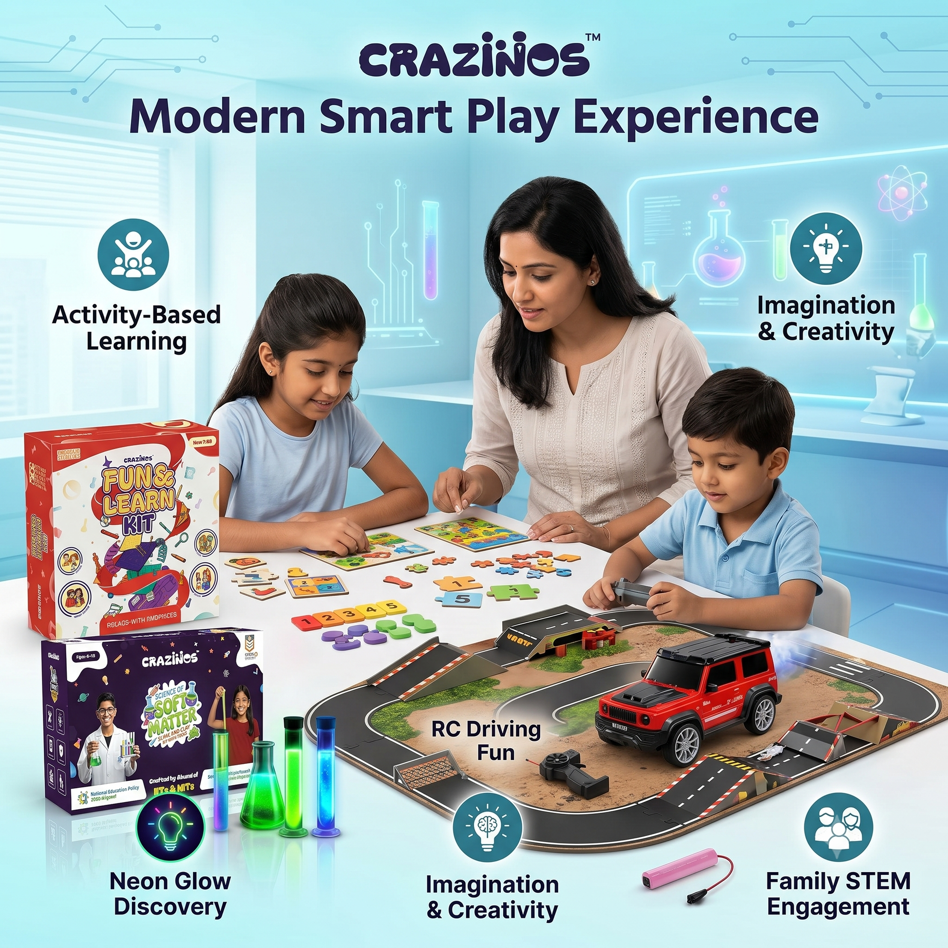 CRAZINOS 100 in 1 Fun & Learn Games Kit Combo with G-Class RC SUV