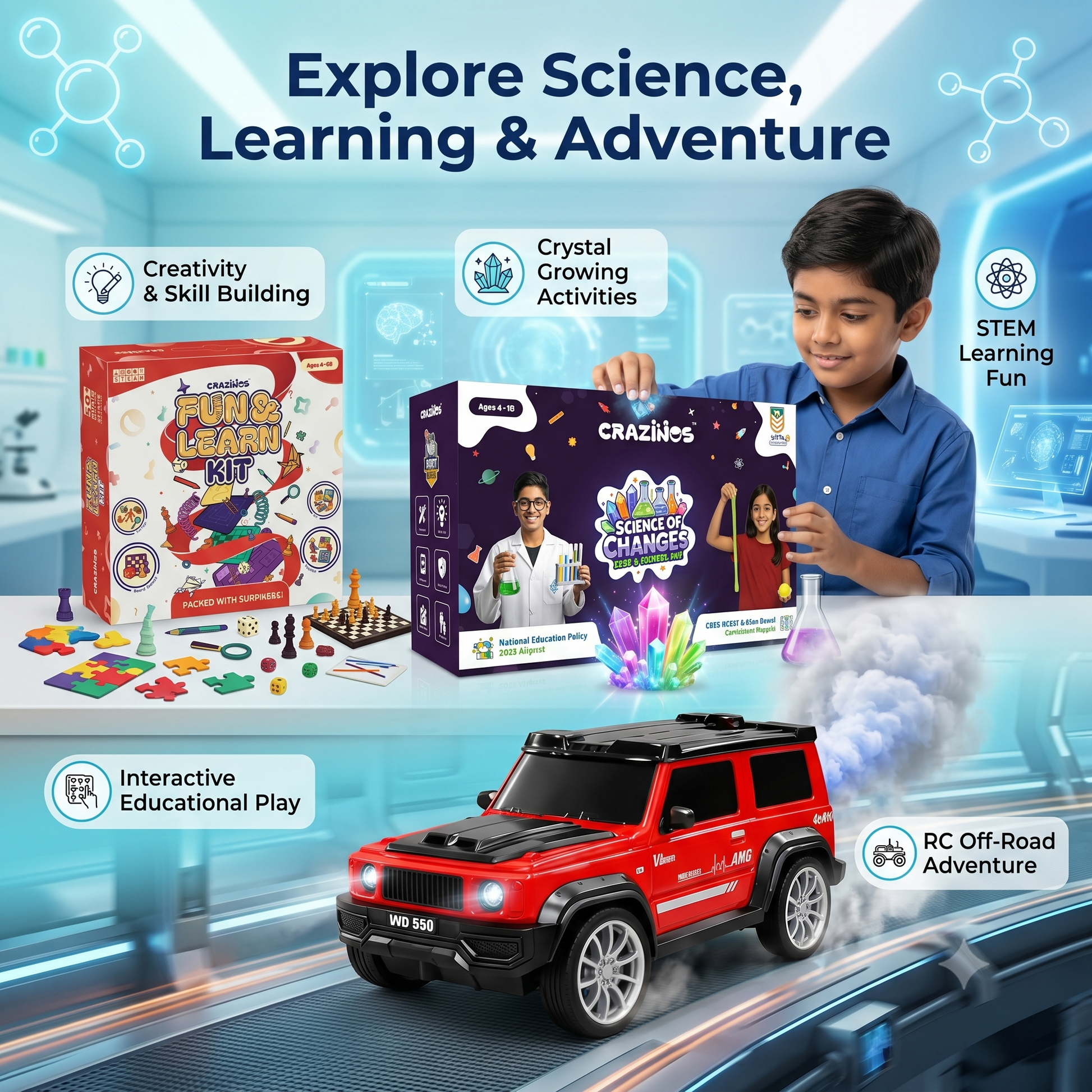 CRAZINOS Ultimate STEM Fun Combo for Kids | 100 in 1 Games