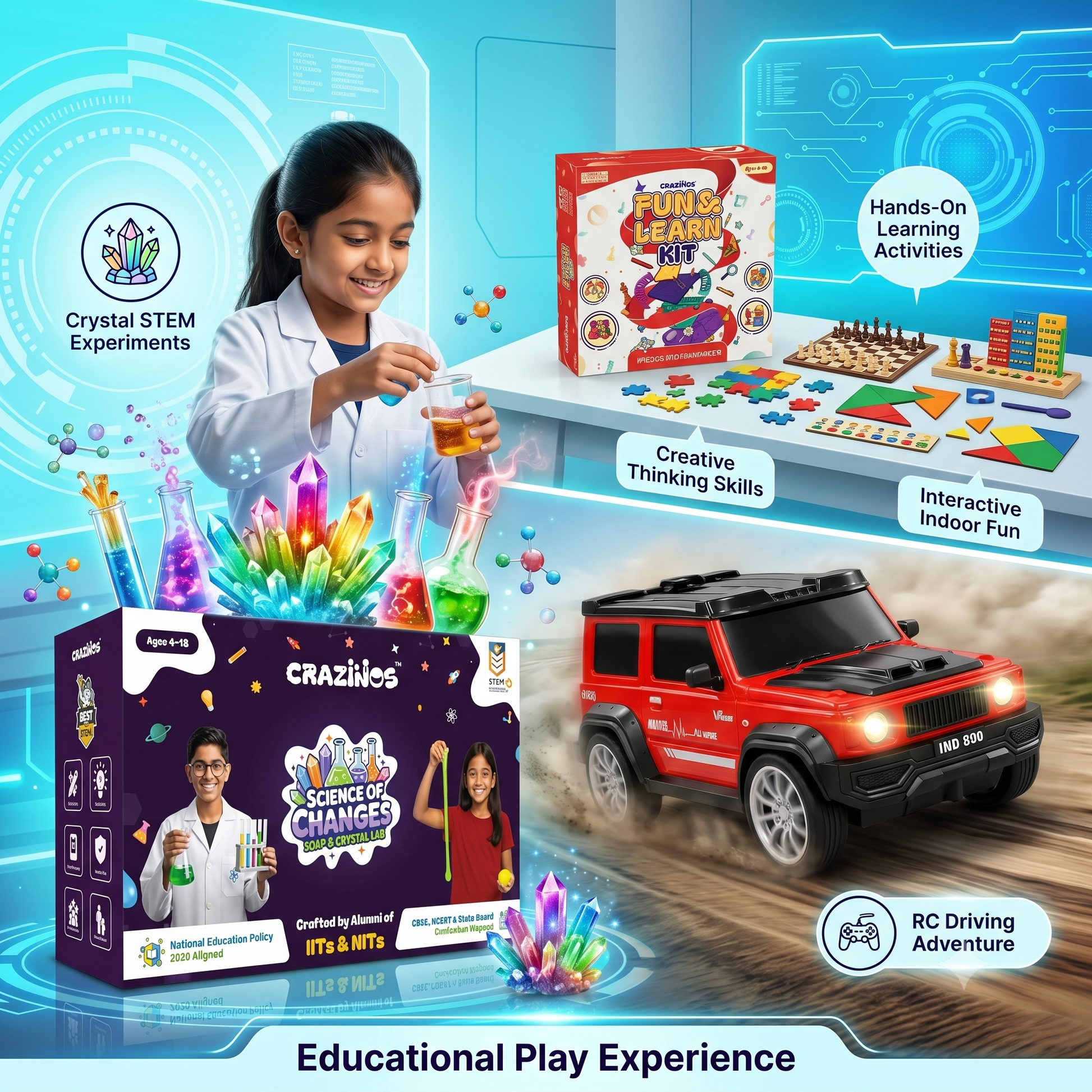 CRAZINOS Ultimate STEM Fun Combo for Kids | 100 in 1 Games