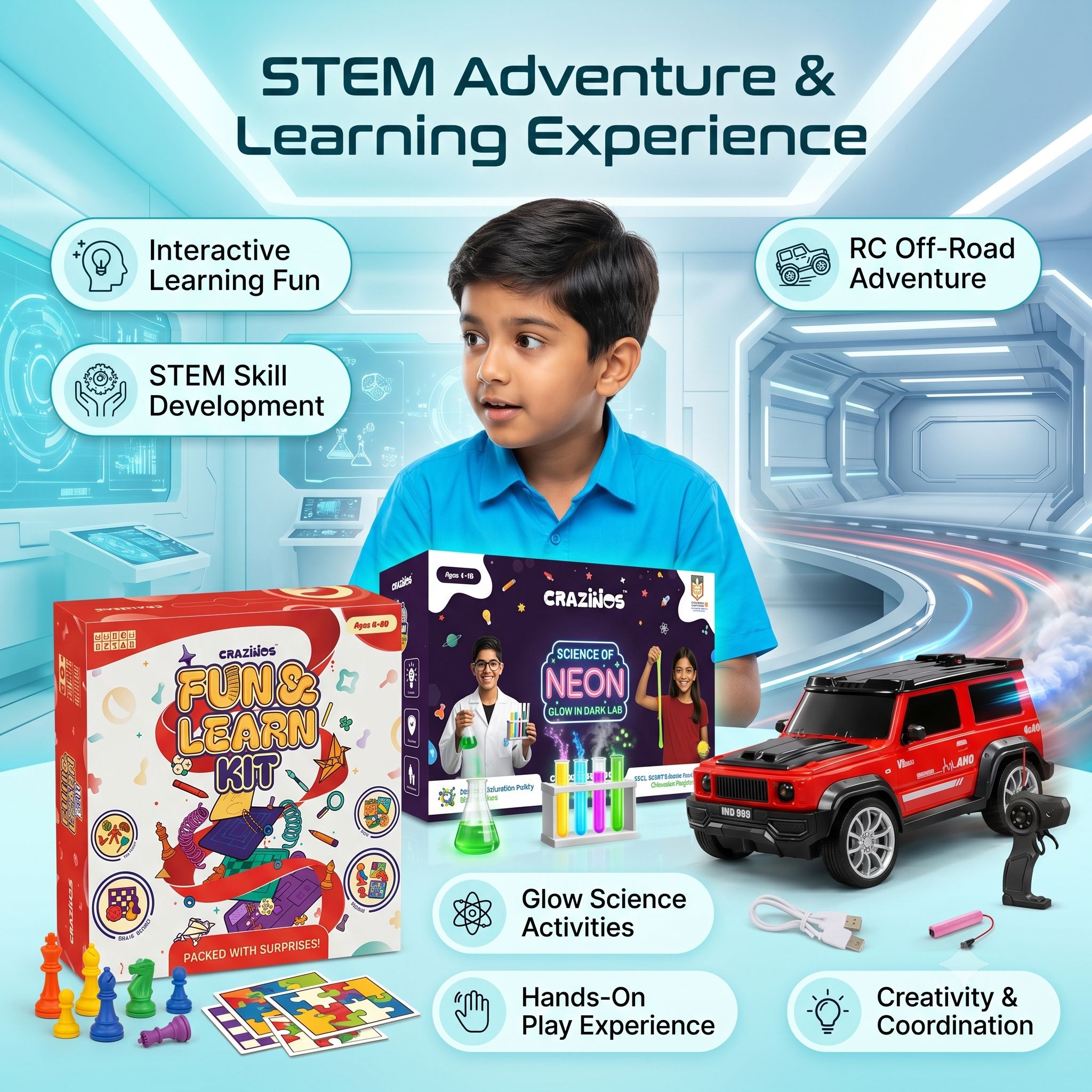 CRAZINOS Ultimate STEM Fun Combo for Kids | 100 in 1 Games