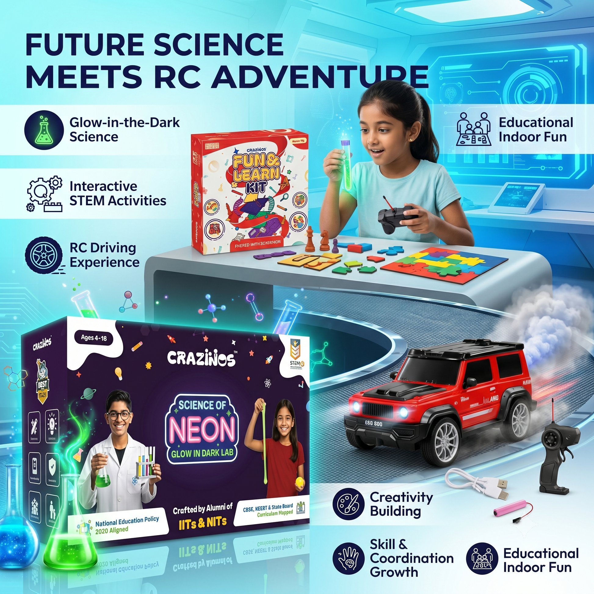 CRAZINOS Ultimate STEM Fun Combo for Kids | 100 in 1 Games
