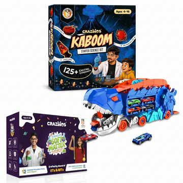 CRAZINOS Ultimate STEM Learning & Dinosaur Racing Combo for Kids | 125+ Science Experiments Kit, Slime & Clay Sensory Play Set with Transforming T-Rex Truck & 20-Inch Race Track | Educational Birthday Gift for Boys & Girls Age 4–16 Years