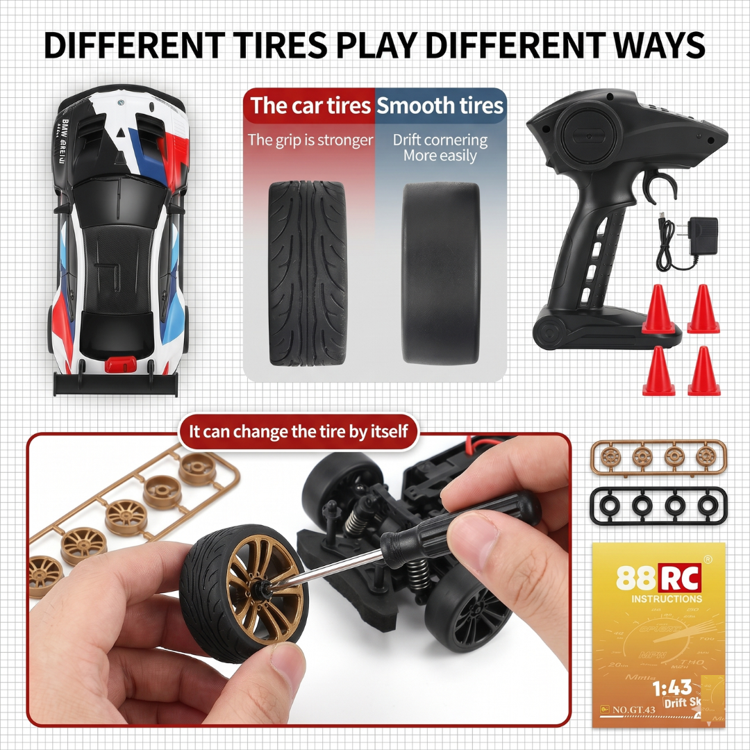 CRAZINOS RC Drift Car | 4WD High Speed Car with Lights & Proportional Control | Ready to Run Age 4+