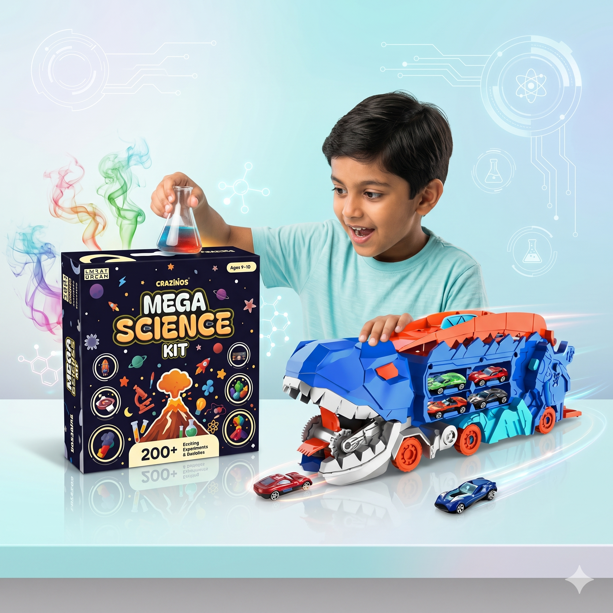 CRAZINOS Mega Science Kit & Dinosaur Transport Truck Combo for