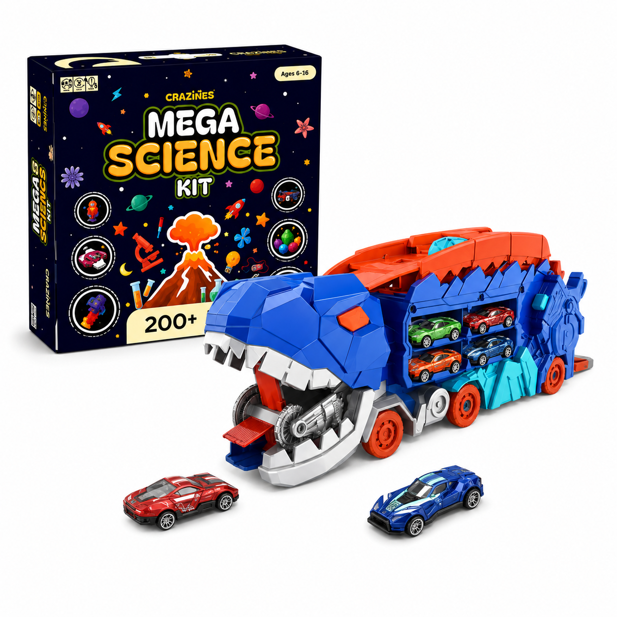 CRAZINOS Mega Science Kit & Dinosaur Transport Truck Combo for