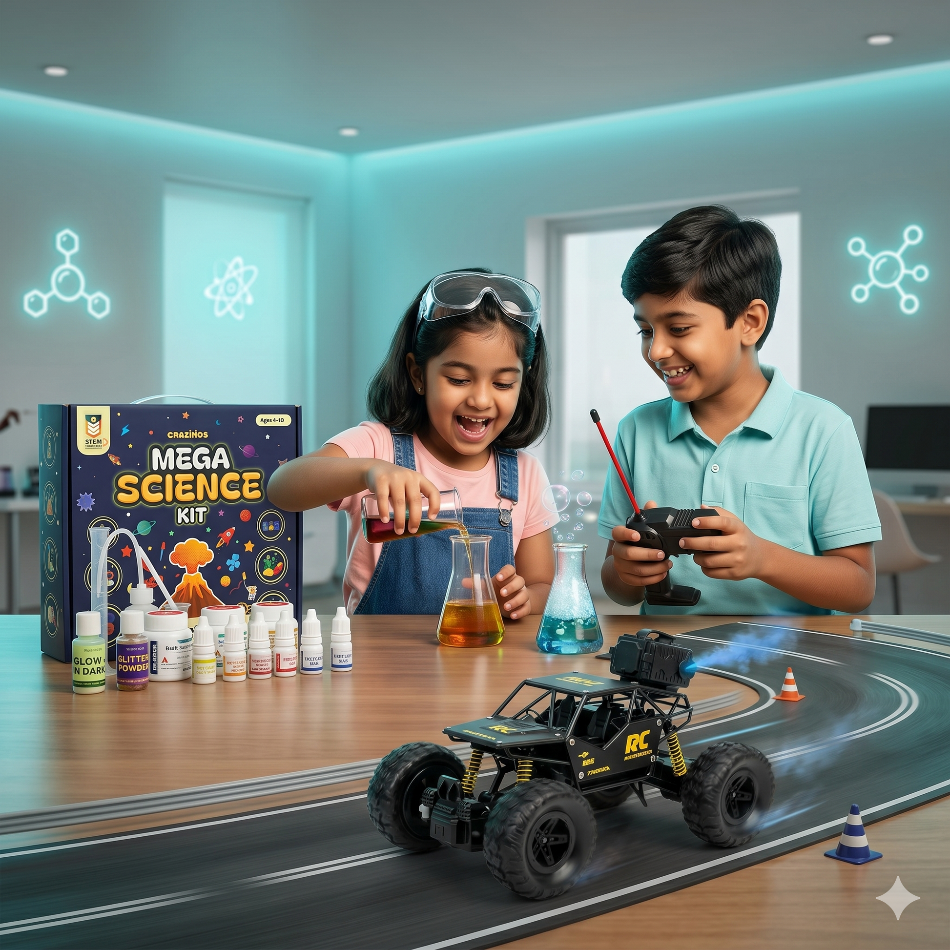 CRAZINOS Mega Science Kit & Off Road RC Monster Truck Combo for