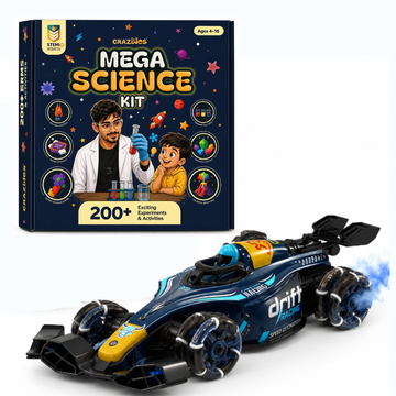 CRAZINOS Mega Science Kit & RC Drift Stunt Car Combo for Kids | 200+ STEM Science Experiments Kit with 1:14 Scale 4WD Gesture Control Racing Car, LED Lights, Smoke Effect & 360° Stunts | Educational Toy Set for Boys & Girls Age 4-16 Years