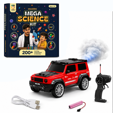 CRAZINOS Mega STEM Science & RC SUV Combo for Kids | 200+ Hands-On School Experiments Kit with Rechargeable G-Class Remote Control Car, LED Lights, Smoke Effect & Music | Educational Birthday Gift for Boys & Girls Age 4–16 Years