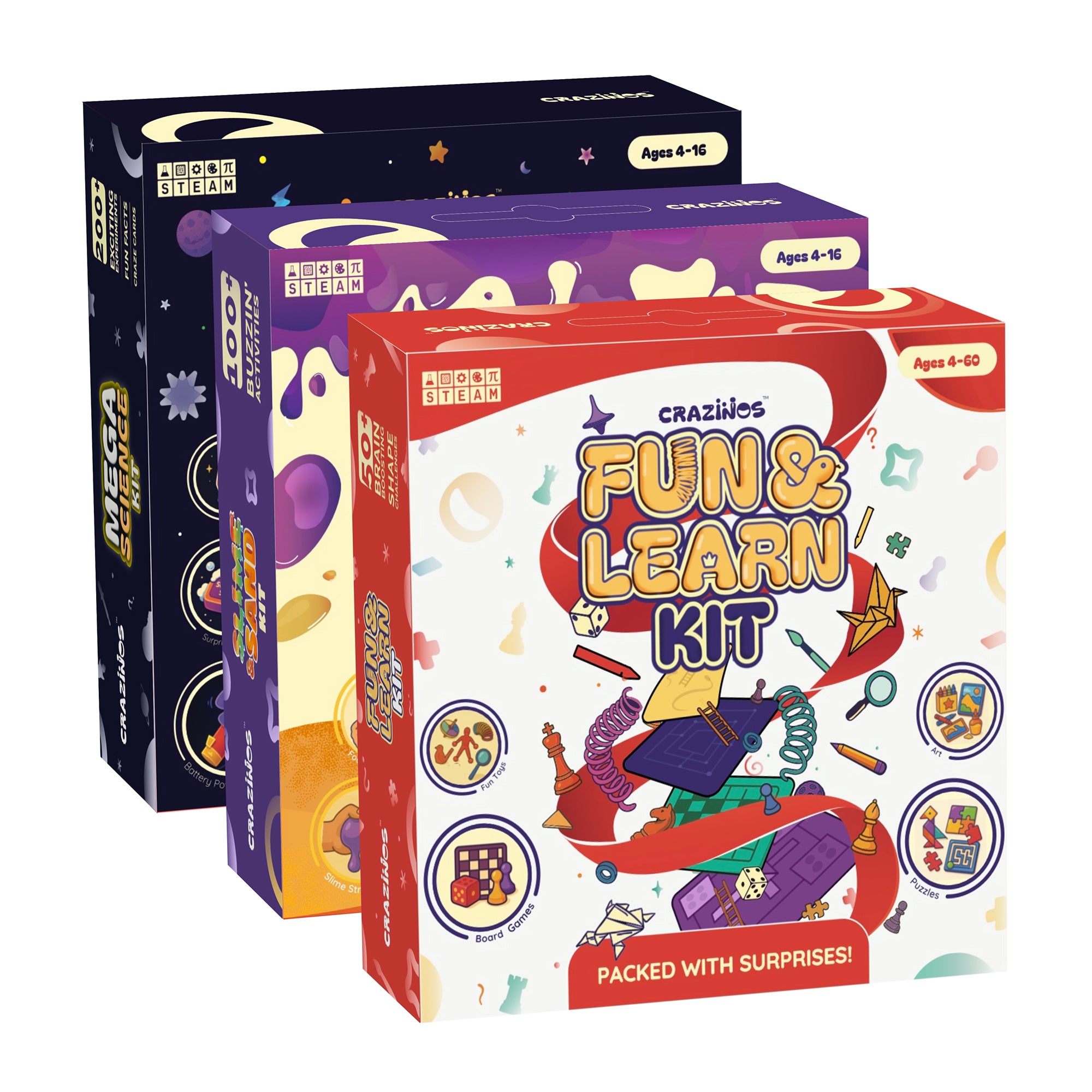 Pack of 3 Kits | Entire Family | Ages 4 to 60 | 350+ Experiments, Games and Hands-On activities