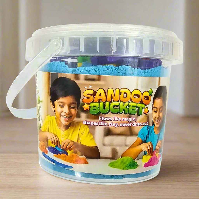 Sandoo Bucket | 1Kg Kinetic Sand for Kids with 15 Moulds & Tools | Magic Sensory Sand Toy Set for Boys & Girls Age 3+ | DIY Educational Activity Kit & Birthday Gift Idea