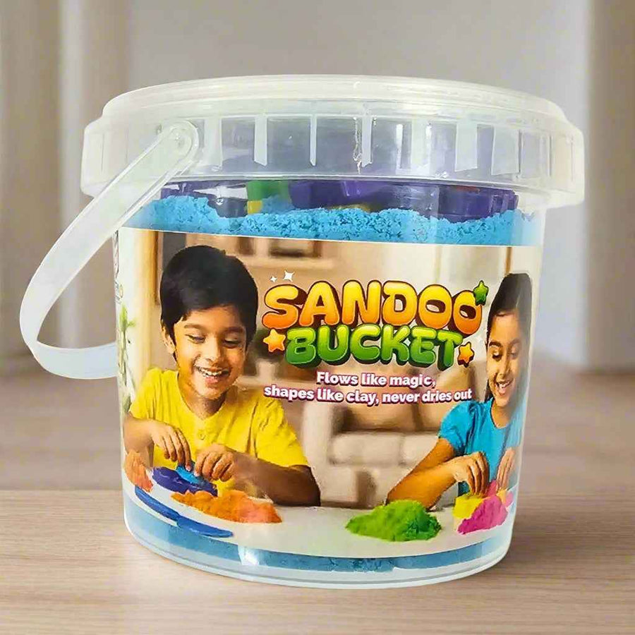 Sandoo Bucket | 1Kg Kinetic Sand for Kids with 15 Moulds & Tools | Magic Sensory Sand Toy Set for Boys & Girls Age 3+ | DIY Educational Activity Kit & Birthday Gift Idea