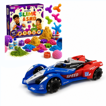 CRAZINOS 3 in 1 Slime, Kinetic Sand & Clay STEM Activity Kit with Gesture Control RC Drift Racing Car | 100+ Sensory Learning Activities & Rechargeable 4WD Remote Control Toy | Birthday Gift for Boys & Girls Age 4-16 Years