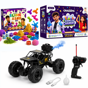 CRAZINOS Ultimate STEM Adventure Combo for Kids | 3-in-1 Slime, Sand & Clay Kit with 100+ Activities + Off Road RC Monster Truck + Soap & Crystal DIY Science Kit | Educational Birthday Gift Set for Boys & Girls Age 4–16 Years
