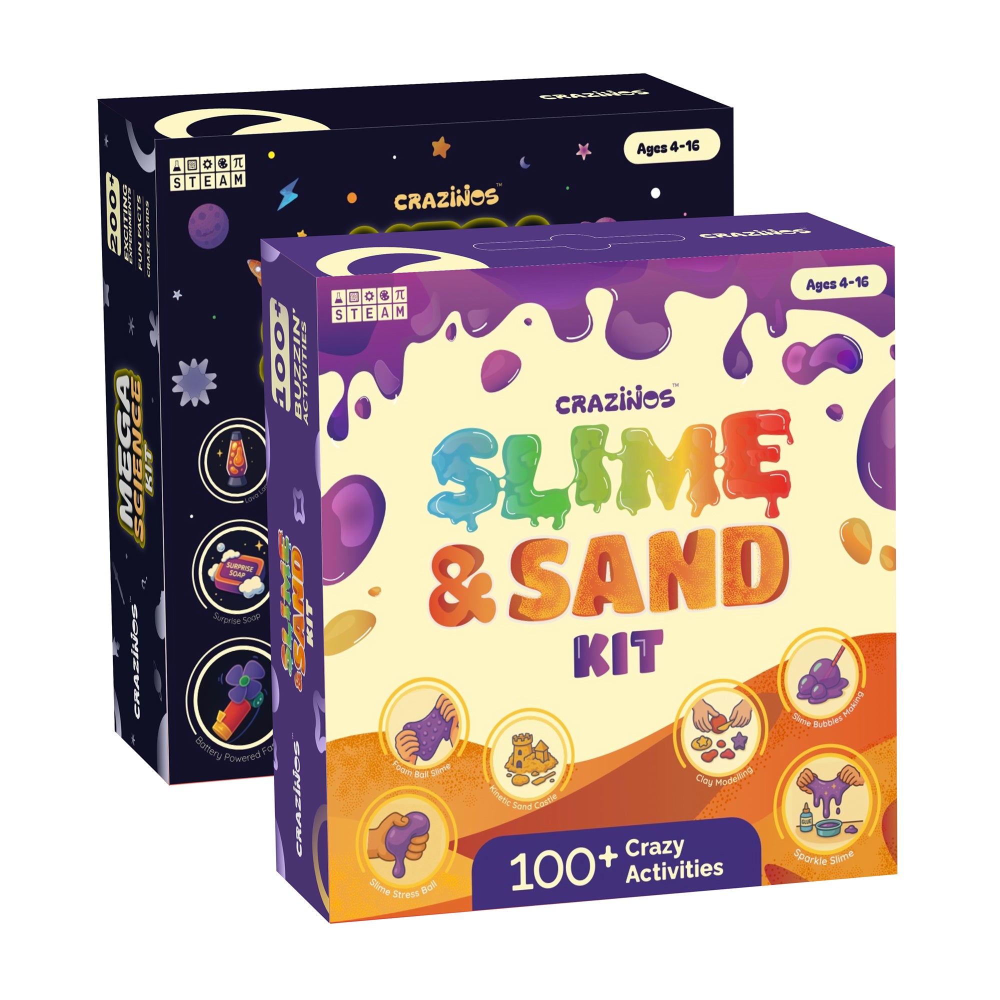 2 Kits | Mega Science Kit + Slime & Sand Kit Combo | For 8-10 learners | Ages 4-16