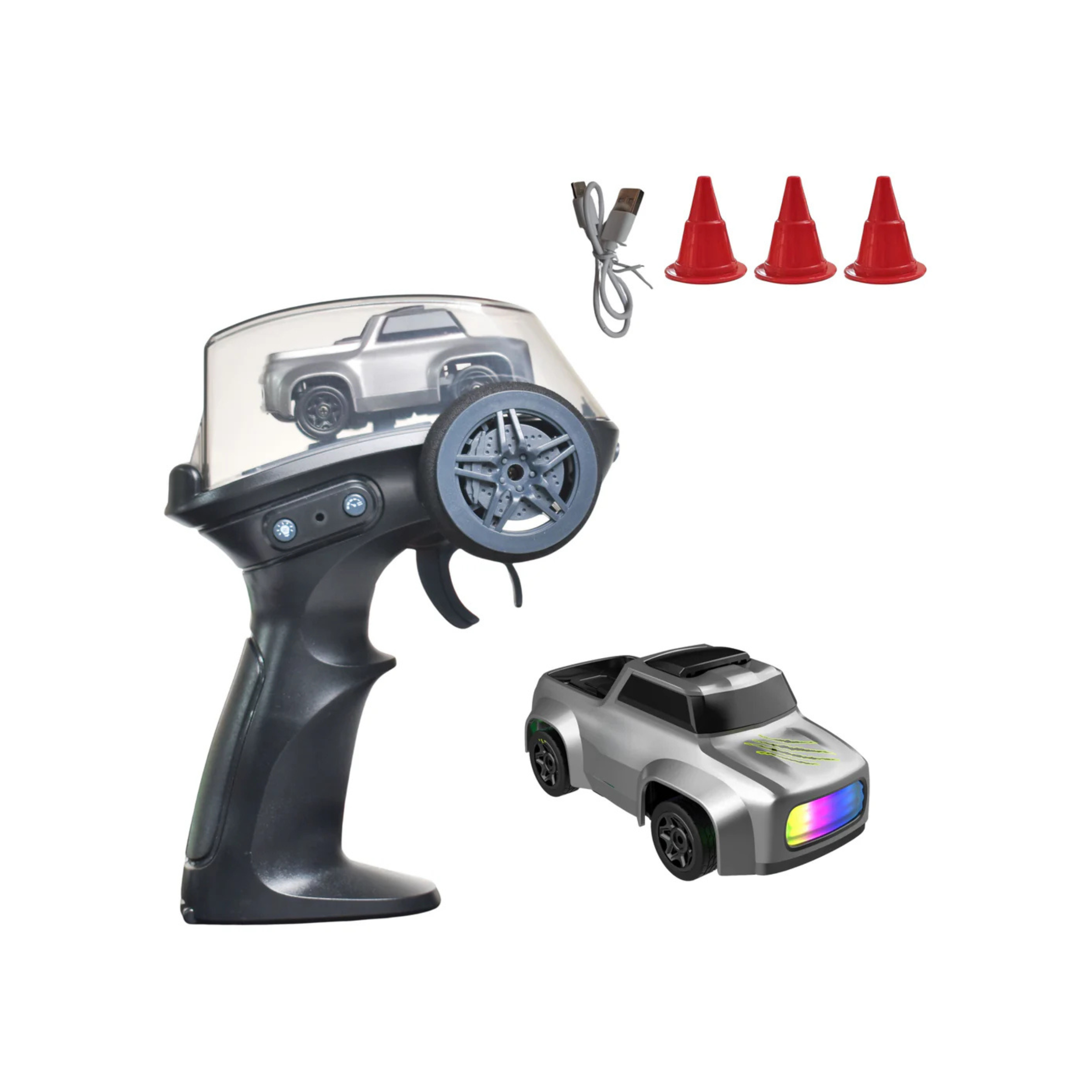 Desktop Remote Control Car | 2.4Ghz, 1:64 Scale | Best for Gift, Rc Cars, Remote Control Car Toy, Rc Drifting Cars, Interchangable Wheel Sleeves, 4 Light & 2 Speed Modes (MINI RC CAR)