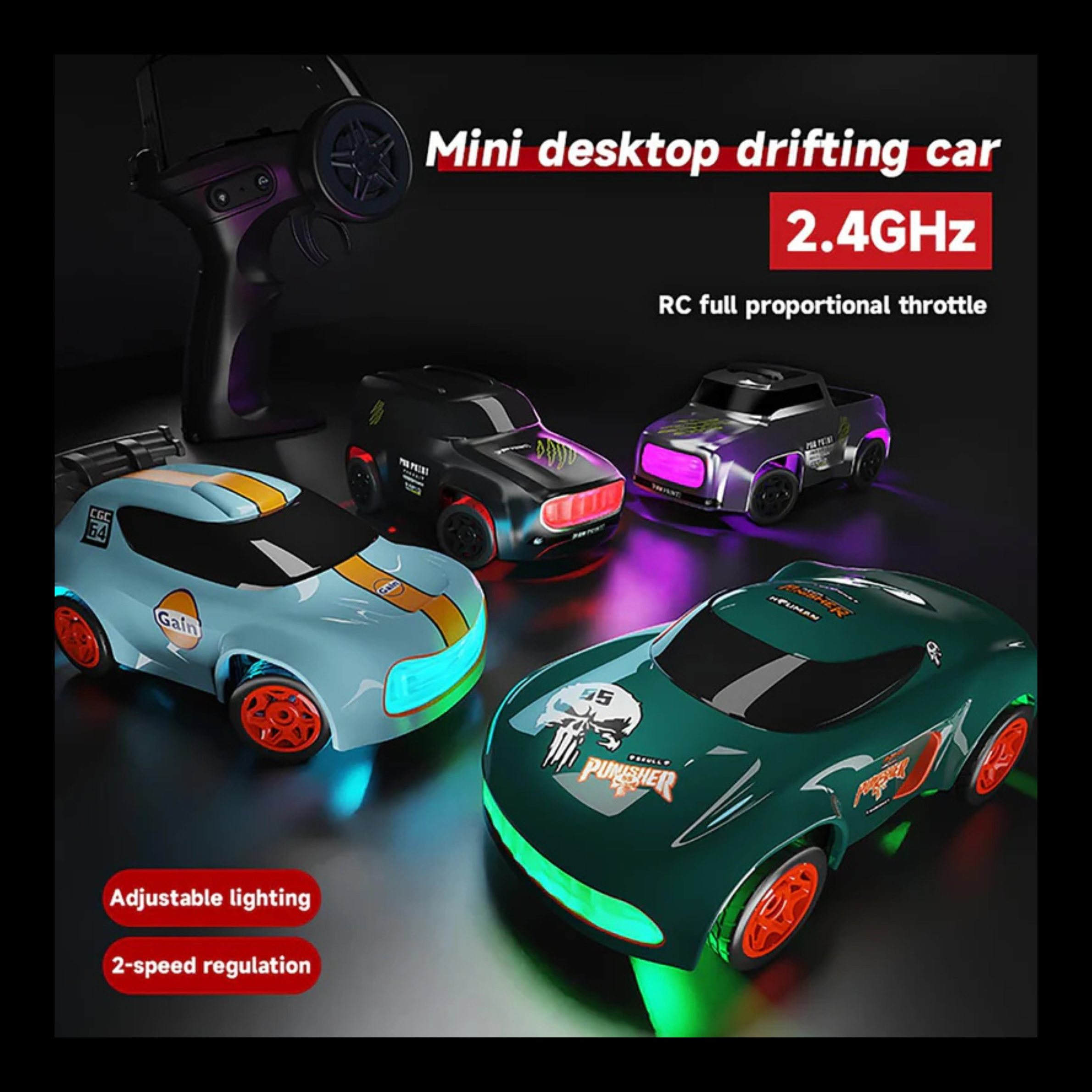 Desktop Remote Control Car | 2.4Ghz, 1:64 Scale | Best for Gift, Rc Cars, Remote Control Car Toy, Rc Drifting Cars, Interchangable Wheel Sleeves, 4 Light & 2 Speed Modes (MINI RC CAR)