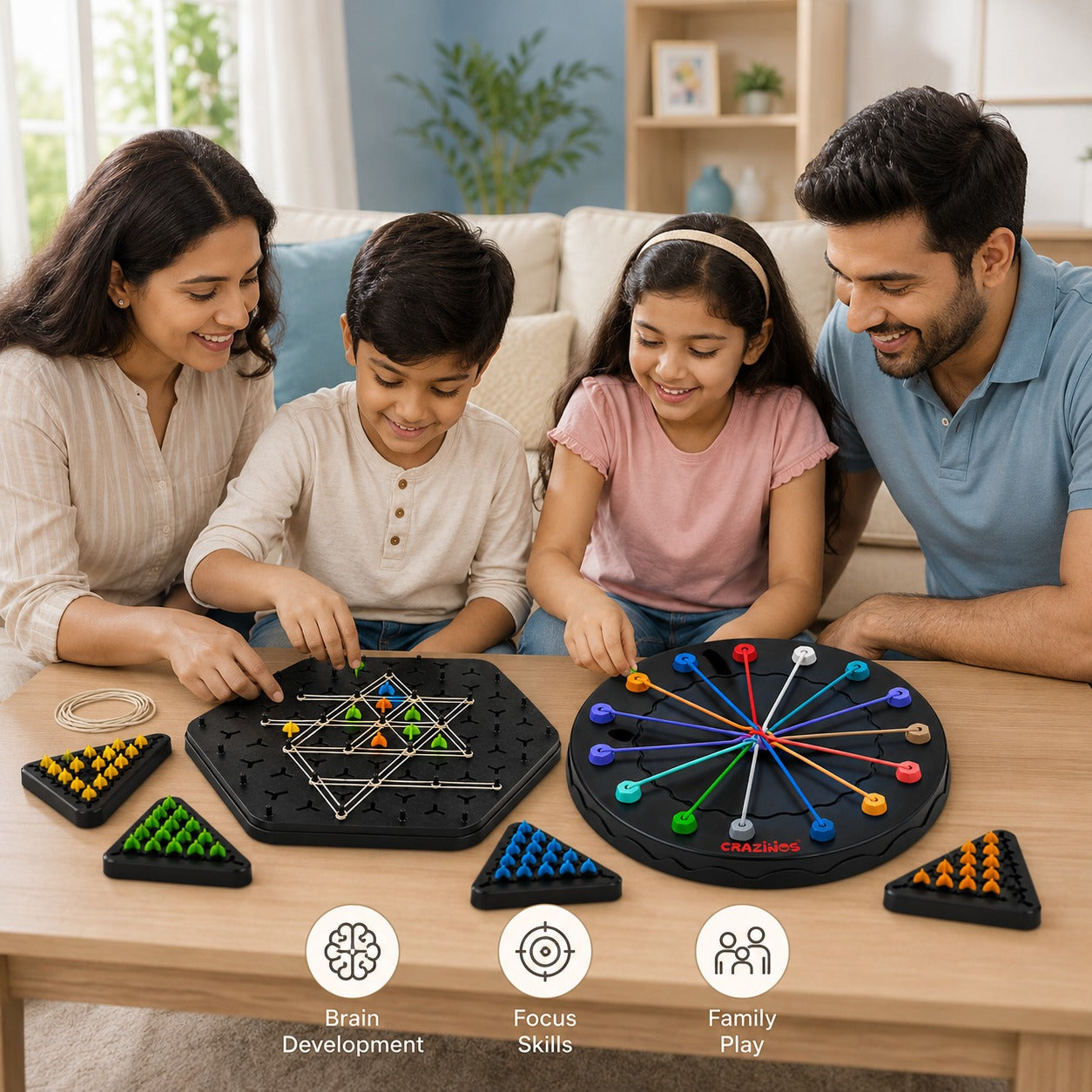 CRAZINOS 2-in-1 Brain Teaser Game Combo | Rope Logic Puzzle & Triggle Triangle Chess | Strategy Board Game for Kids & Adults | Age 4+