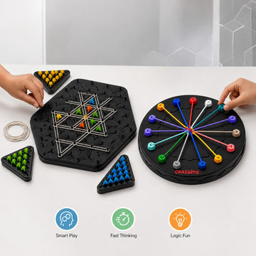 CRAZINOS 2-in-1 Brain Teaser Game Combo | Rope Logic Puzzle & Triggle Triangle Chess | Strategy Board Game for Kids & Adults | Age 4+