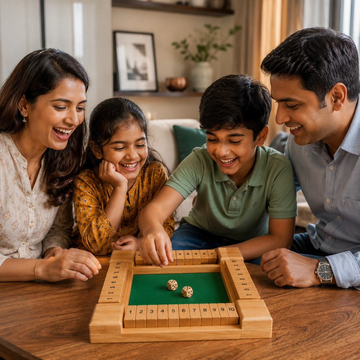 Premium Wooden Shut The Box Dice Game | 10 Inch Pine Wood Board Game with Felt Surface & 2 Dice | Family Math & Strategy Game for Kids & Adults