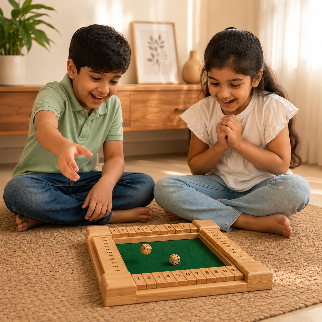 Premium Wooden Shut The Box Dice Game | 10 Inch Pine Wood Board Game with Felt Surface & 2 Dice | Family Math & Strategy Game for Kids & Adults