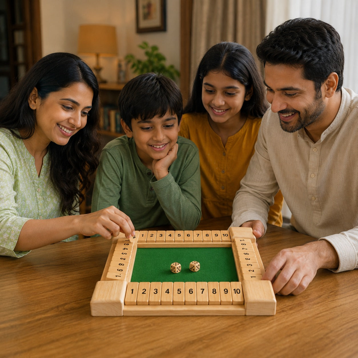 Premium Wooden Shut The Box Dice Game | 10 Inch Pine Wood Board Game with Felt Surface & 2 Dice | Family Math & Strategy Game for Kids & Adults