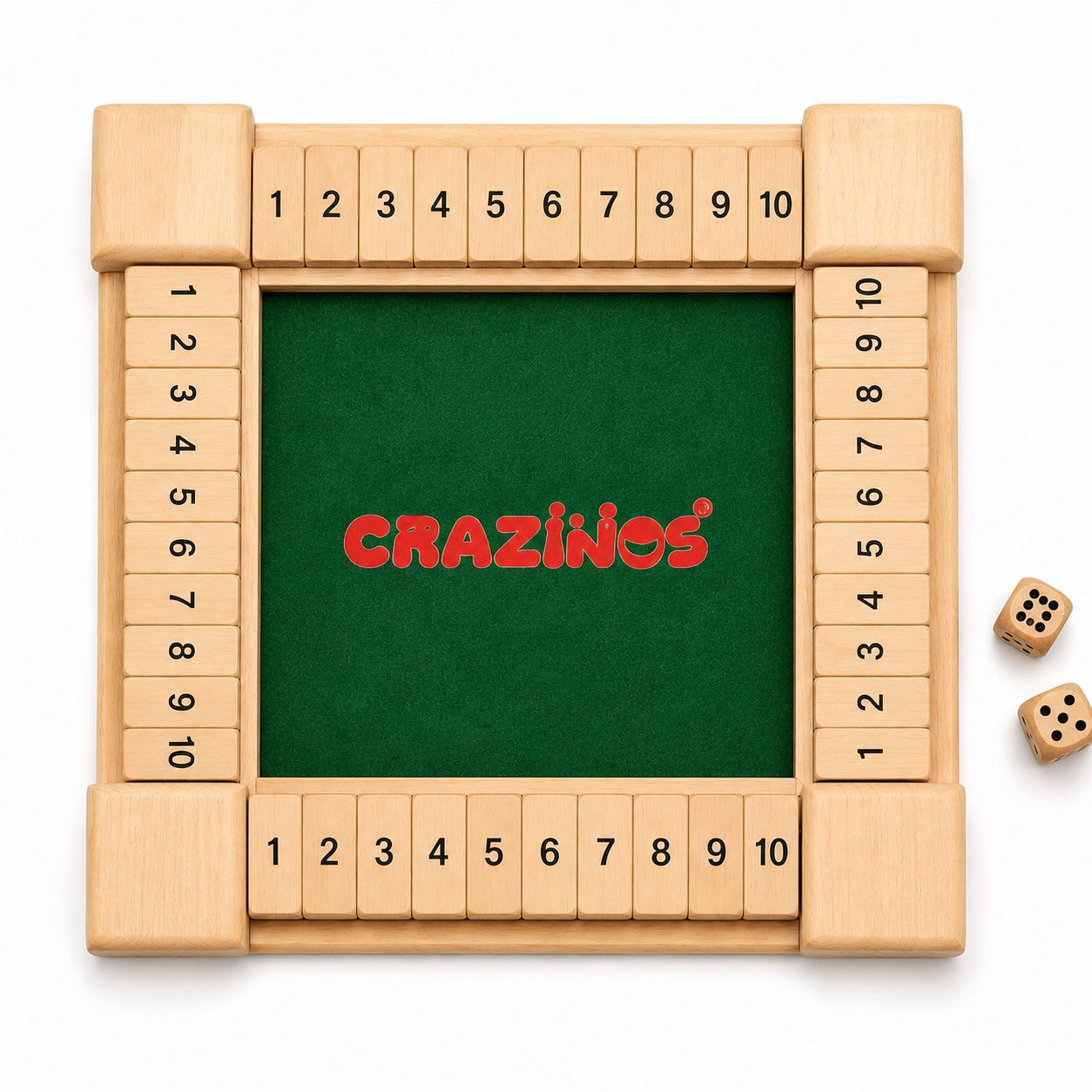 Premium Wooden Shut The Box Dice Game | 10 Inch Pine Wood Board Game with Felt Surface & 2 Dice | Family Math & Strategy Game for Kids & Adults
