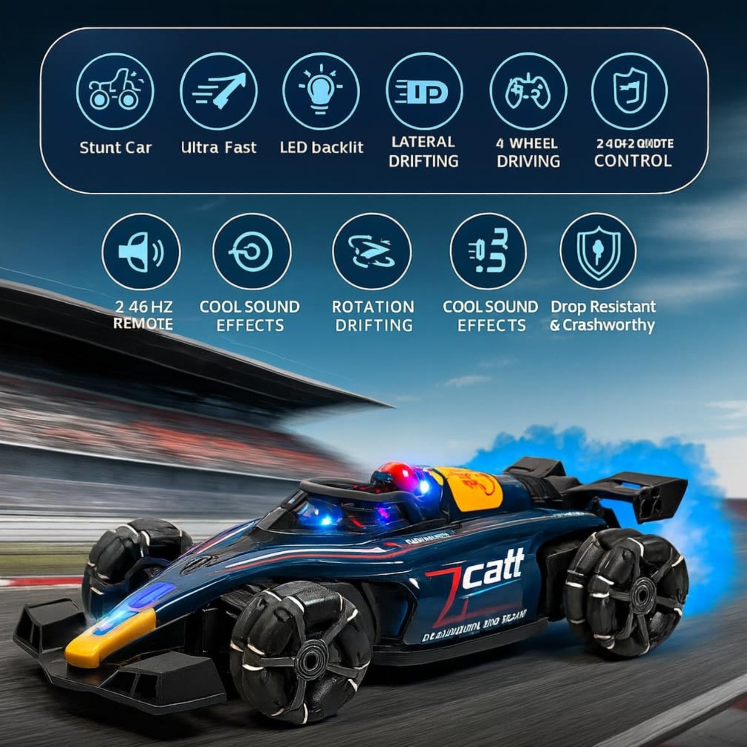 RC 4x4 Rise X One Drift Smoke Car, 2.4Ghz Hand Sensor Gesture Control Sports Racing Car, 360° Rotation with Lights, Music & Spin Stunt Remote Control Cars for 4+ | Best Birthday Gift