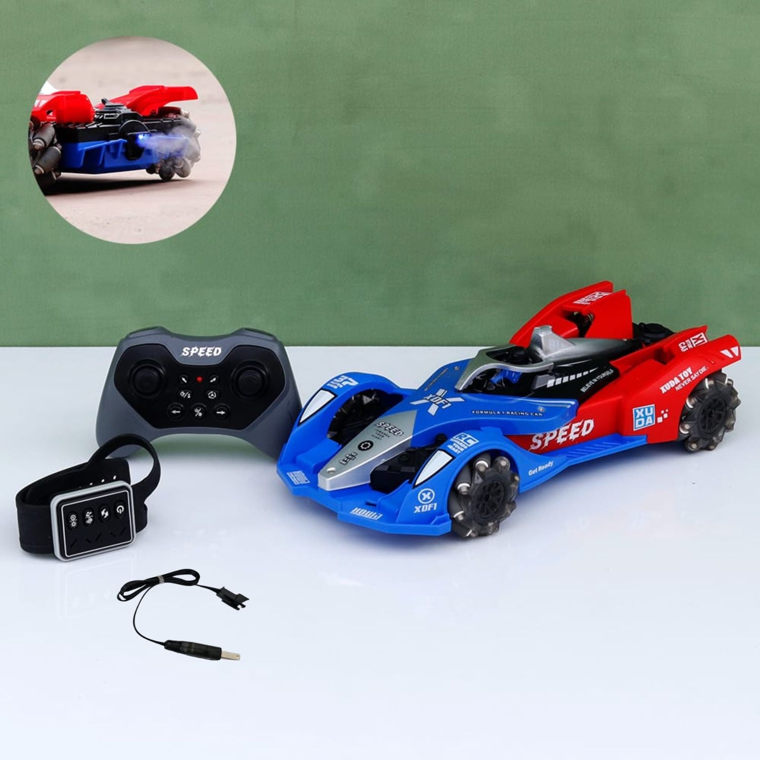 Captain America Car Toy - Remote Control Vehicle with Light, Music & Spray Effect | F1 Gesture Sensing Racing Car with Remote Control | Rechargeable 4WD Drift Car Toy for Kids (Ages 4 and Above)