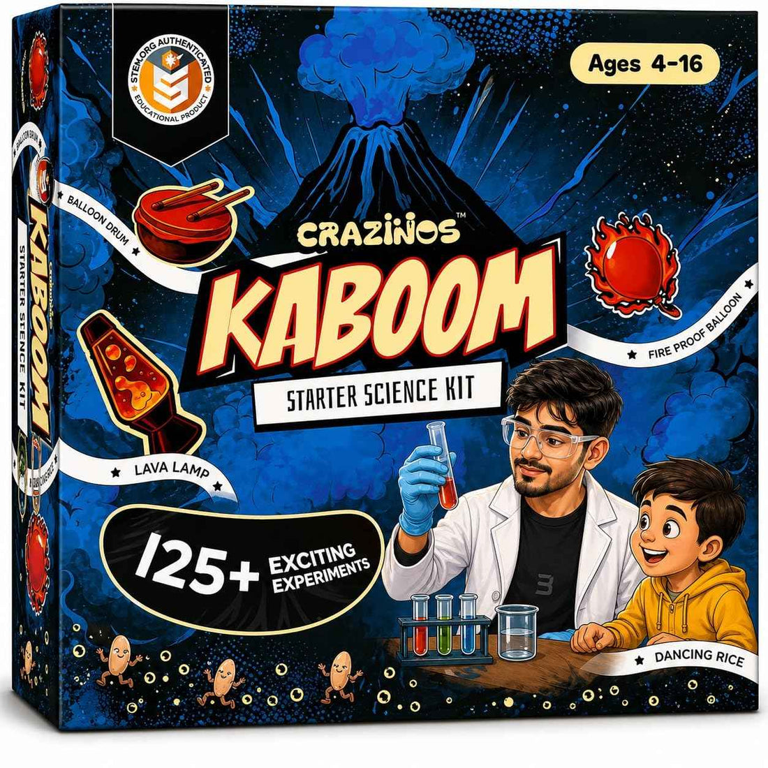 Kaboom Kit for Kids | 125+ Experiments | for Boys and Girls Ages 4–16 | STEM Education Toy for School Projects, Birthday, Return Gifts | from Crazy XYZ
