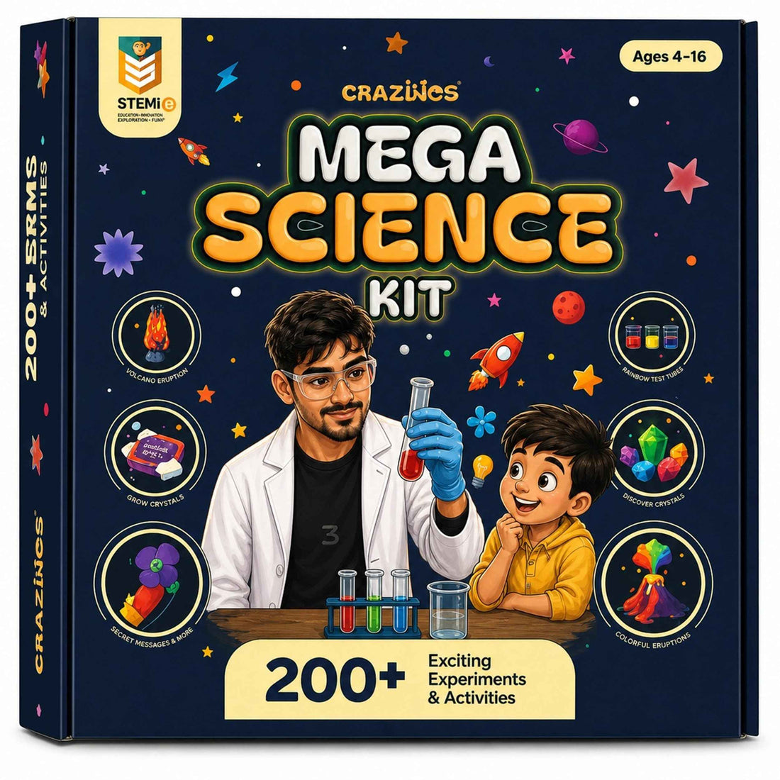 Mega Science Kit | School Projects |For 3 to 4 Learners | Ages 4 to 16| 200+ experiments and funfacts | from Crazy XYZ