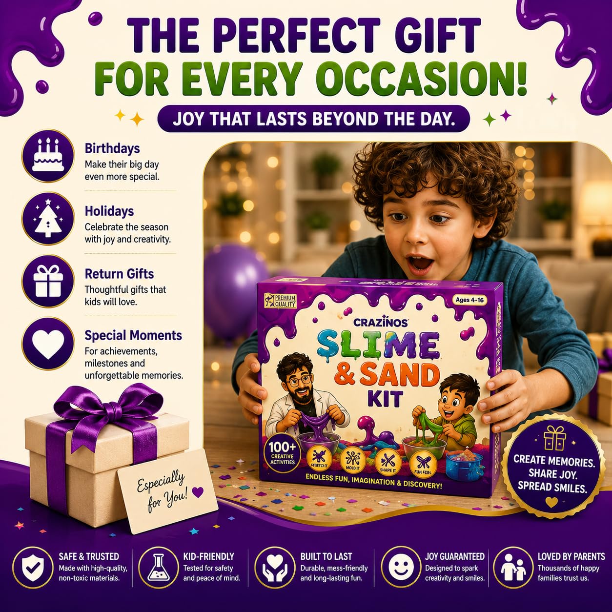 3 in 1 Slime, Sand and Clay Kit | 100+ Hands-On STEM & Sensory Activities | For 3–4 Learners | Kids Age 4–16 | By Crazy XYZ