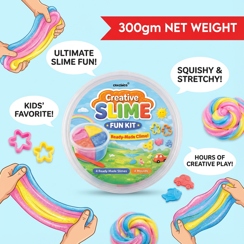 Crazinos Kids Ready Made Slime | Bucket Set with Moulds Art Slime