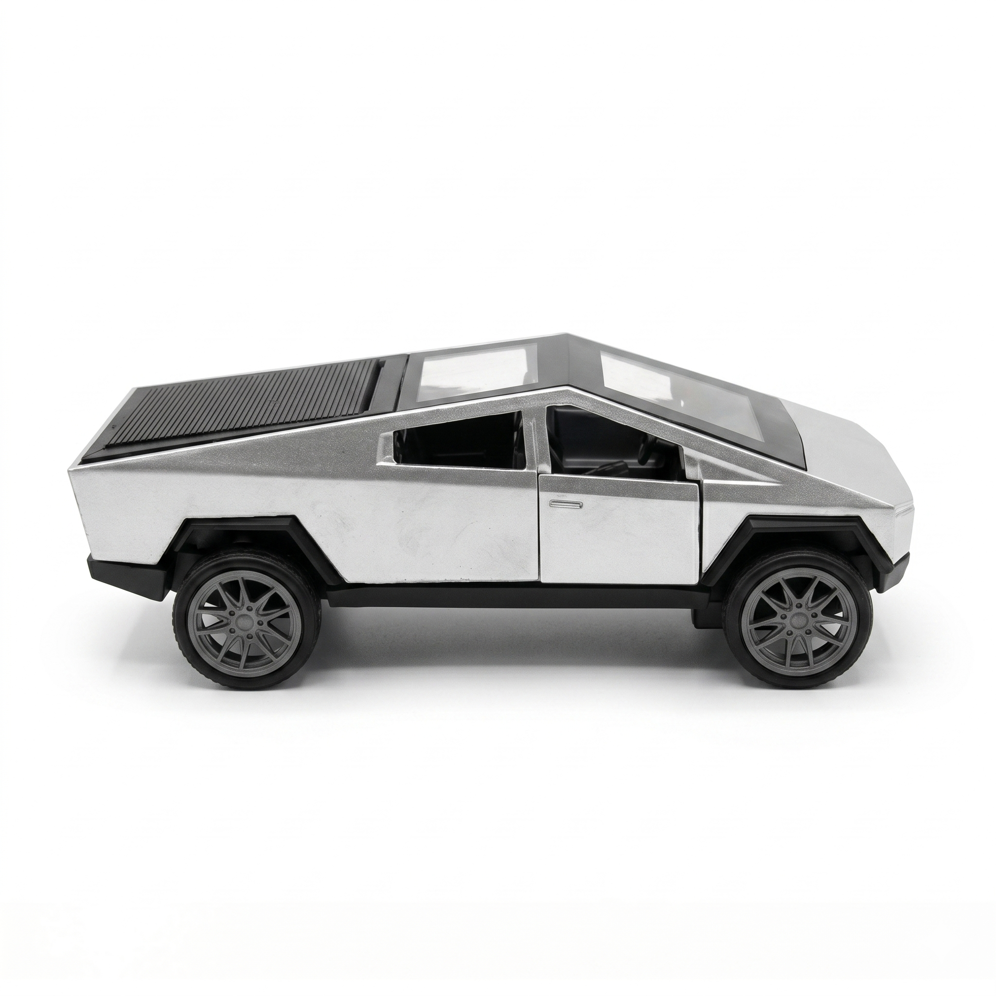 Die Cast Pull Back Cybertruck Style Toy Car with Openable Doors & Hidden Storage | Metal Pickup Truck Toy for Kids Boys Girls | Silver
