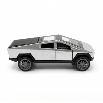Die Cast Pull Back Cybertruck Style Toy Car with Openable Doors & Hidden Storage | Metal Pickup Truck Toy for Kids Boys Girls | Silver